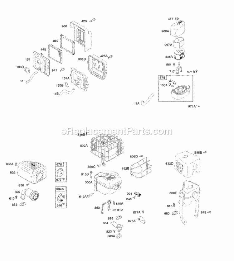 Air Cleaner Exhaust System Diagram and Parts List for  Briggs and Stratton Engine